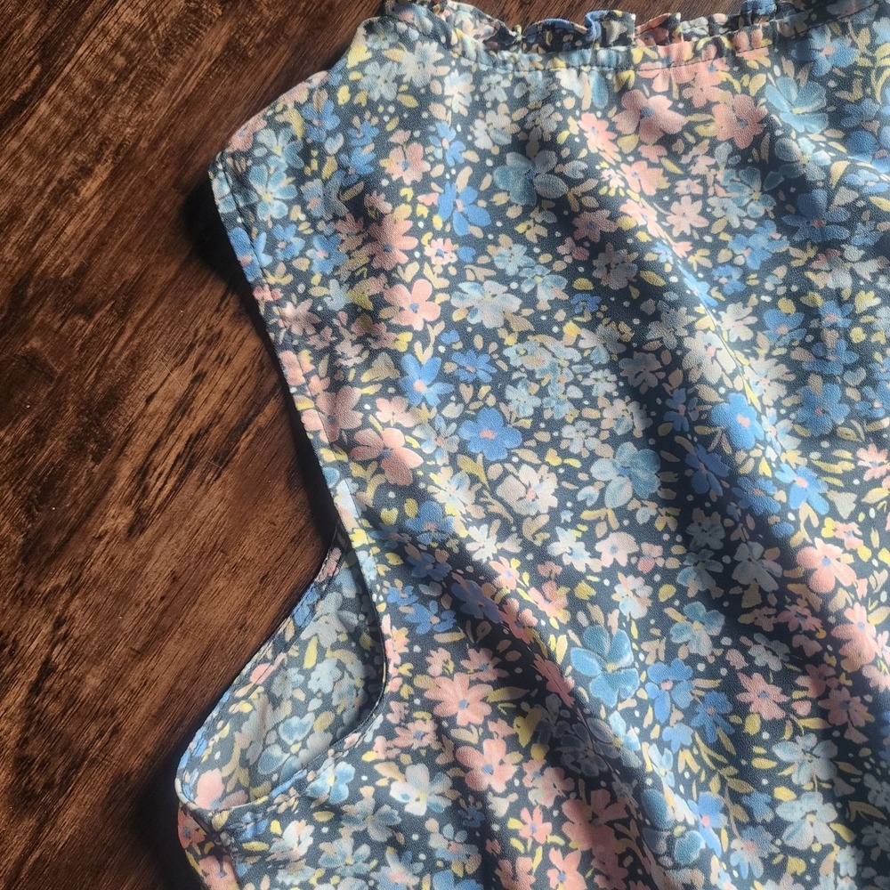 LC Lauren Conrad Dress Size XL Floral Sleeveless Ruffled Blue Pink Extra Large - Picture 5 of 9